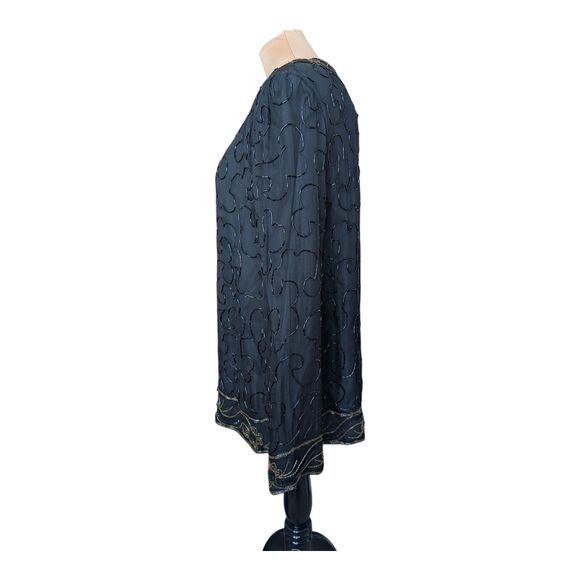 JMD New York Black Sequin Beaded Silk Elegant Dinner Evening Jacket Size Large - Picture 5 of 10